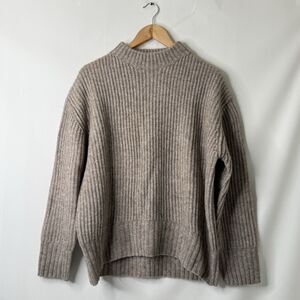 Muji Yak Wool Blend Ribbed Mock Neck Knit Chunky Cozy Sweater Beige Sz M-L